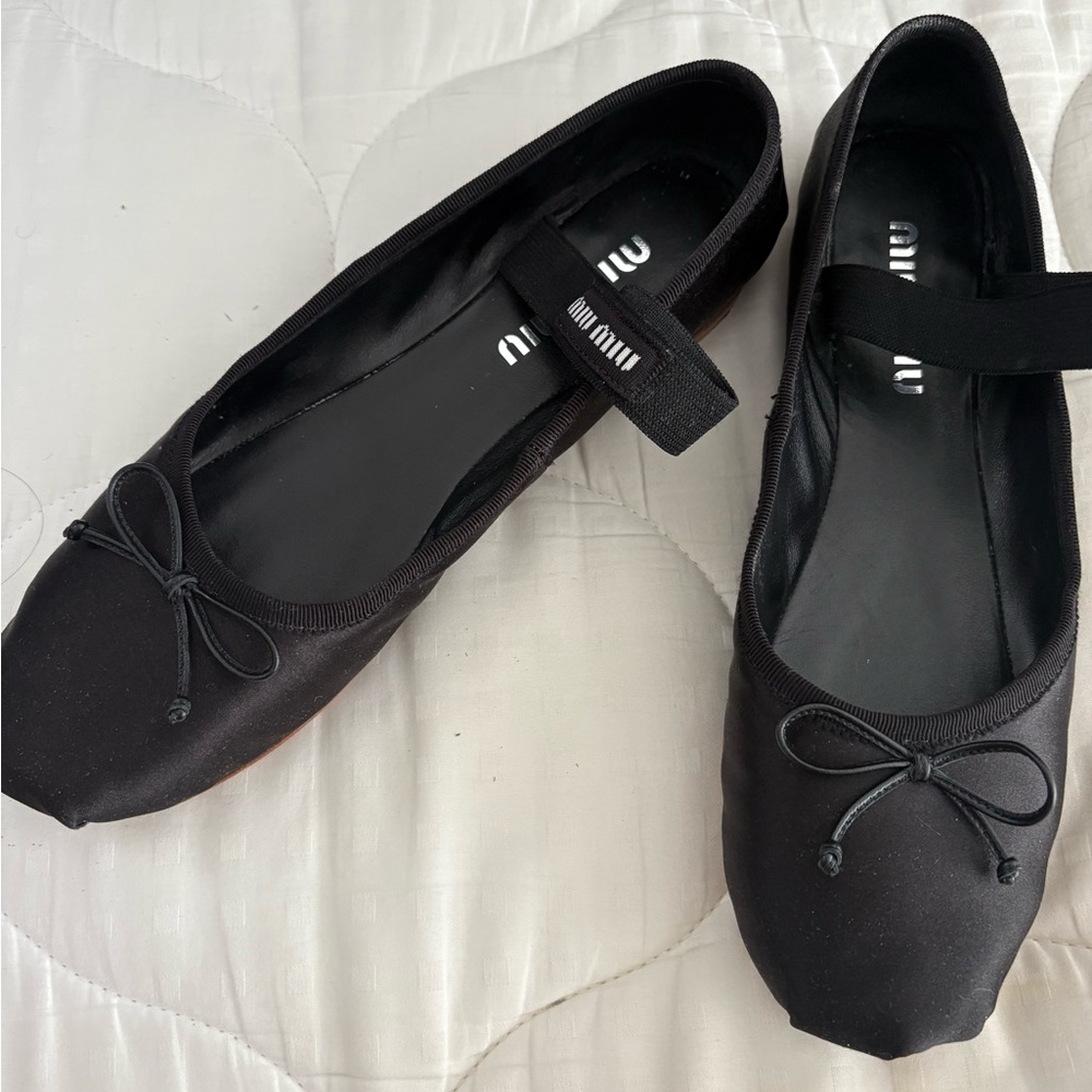 Miu Miu Black Satin Ballet Flats - Picture 3 of 3